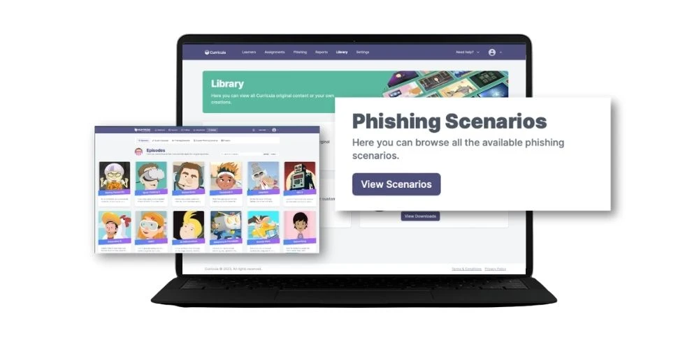 Screens showing security awareness training