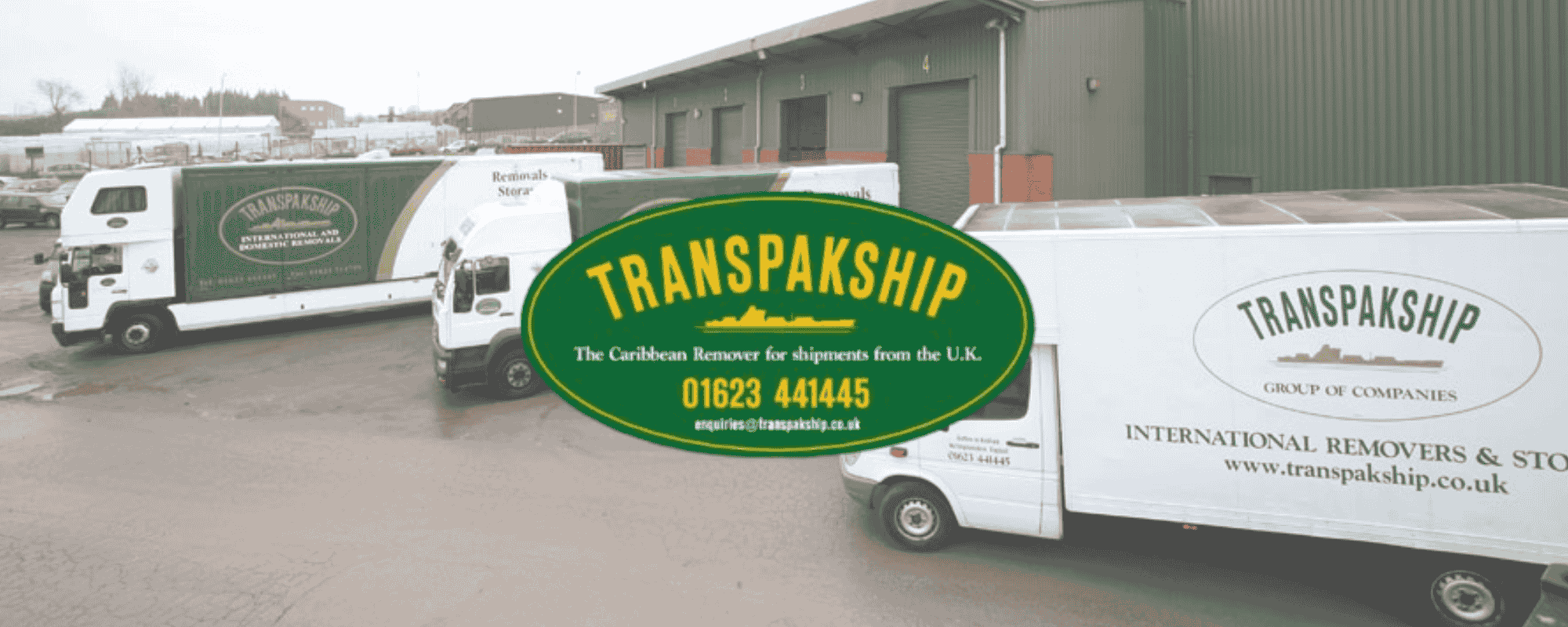 Transpakship logo with lorries in the background
